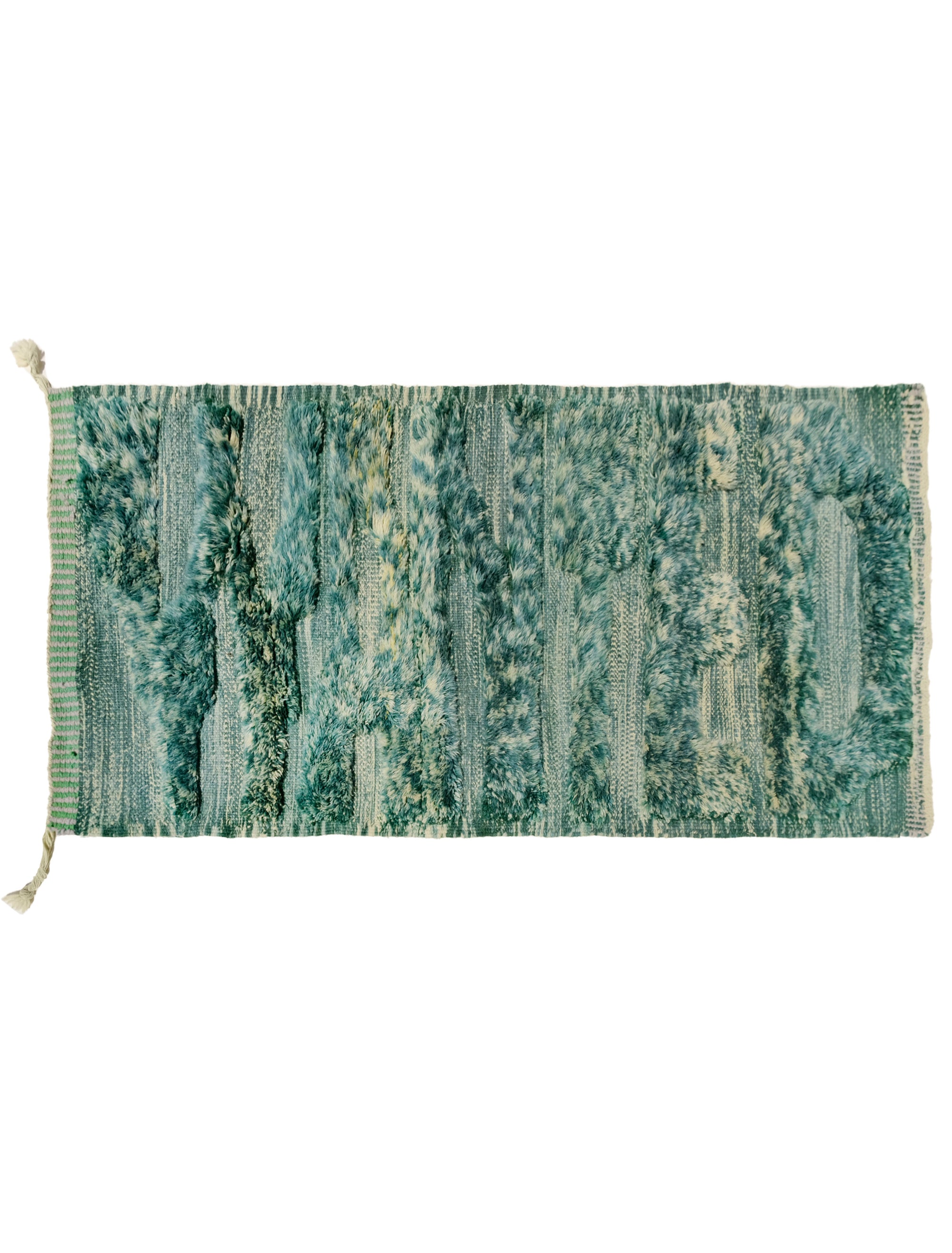  "Verdant Whispers Wanted Rug" from Purple Mountain Rugs, where lush greens meet an intriguing message. This rug is meticulously crafted using a unique combination of different shade yarns to create a captivating visual effect. The word "WANTED" is artistically woven into the rug with a fuzzy texture, gradually fading into the verdant hues of green.