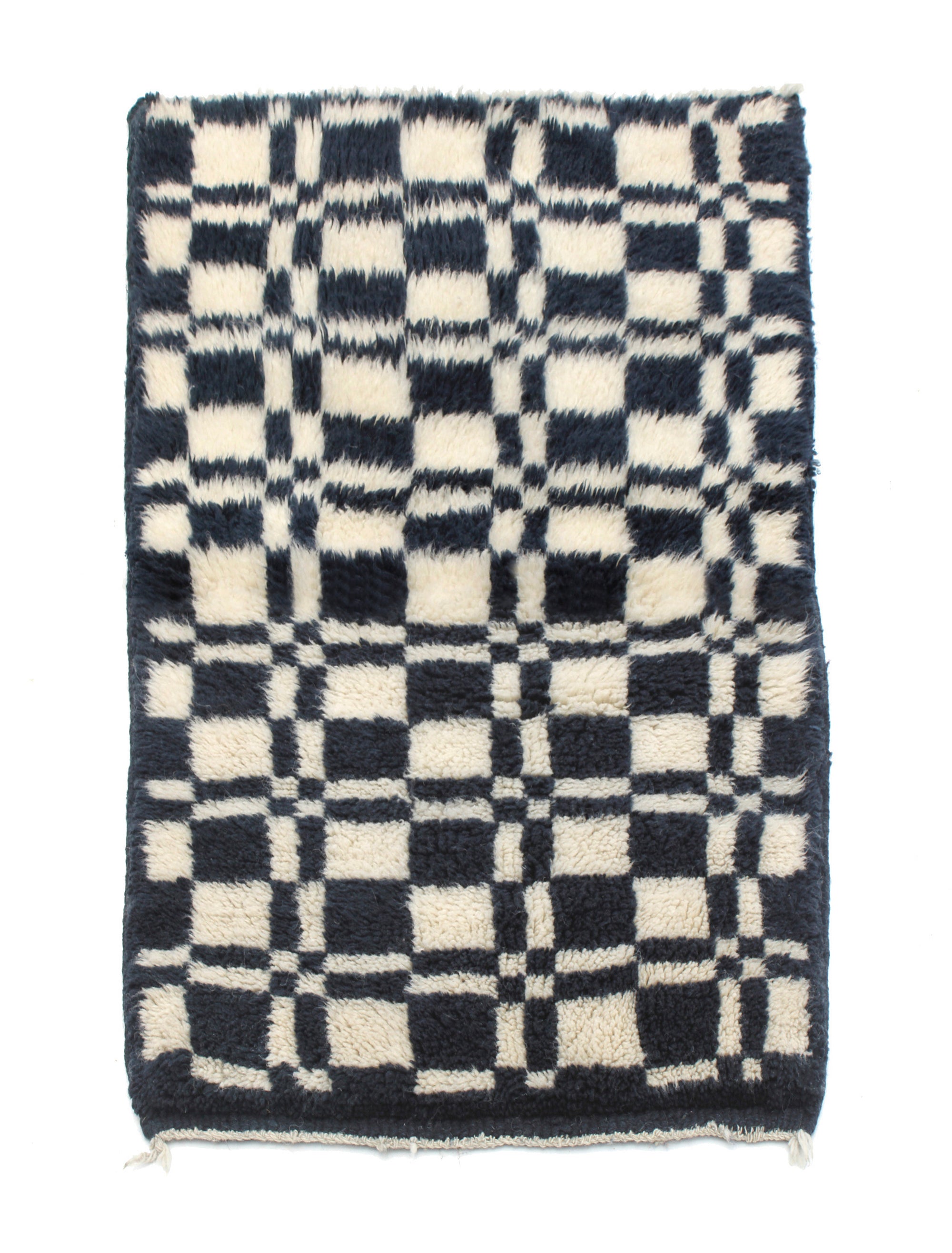 Discover the 'Navy Checkmate Rug' – a timeless blend of navy, ivory, and deep crimson in a classic checkerboard pattern. Elevate your space with this elegant, handcrafted piece that adds a touch of sophistication to any room. Explore our checkerboard collection for a stylish addition to your home decor.