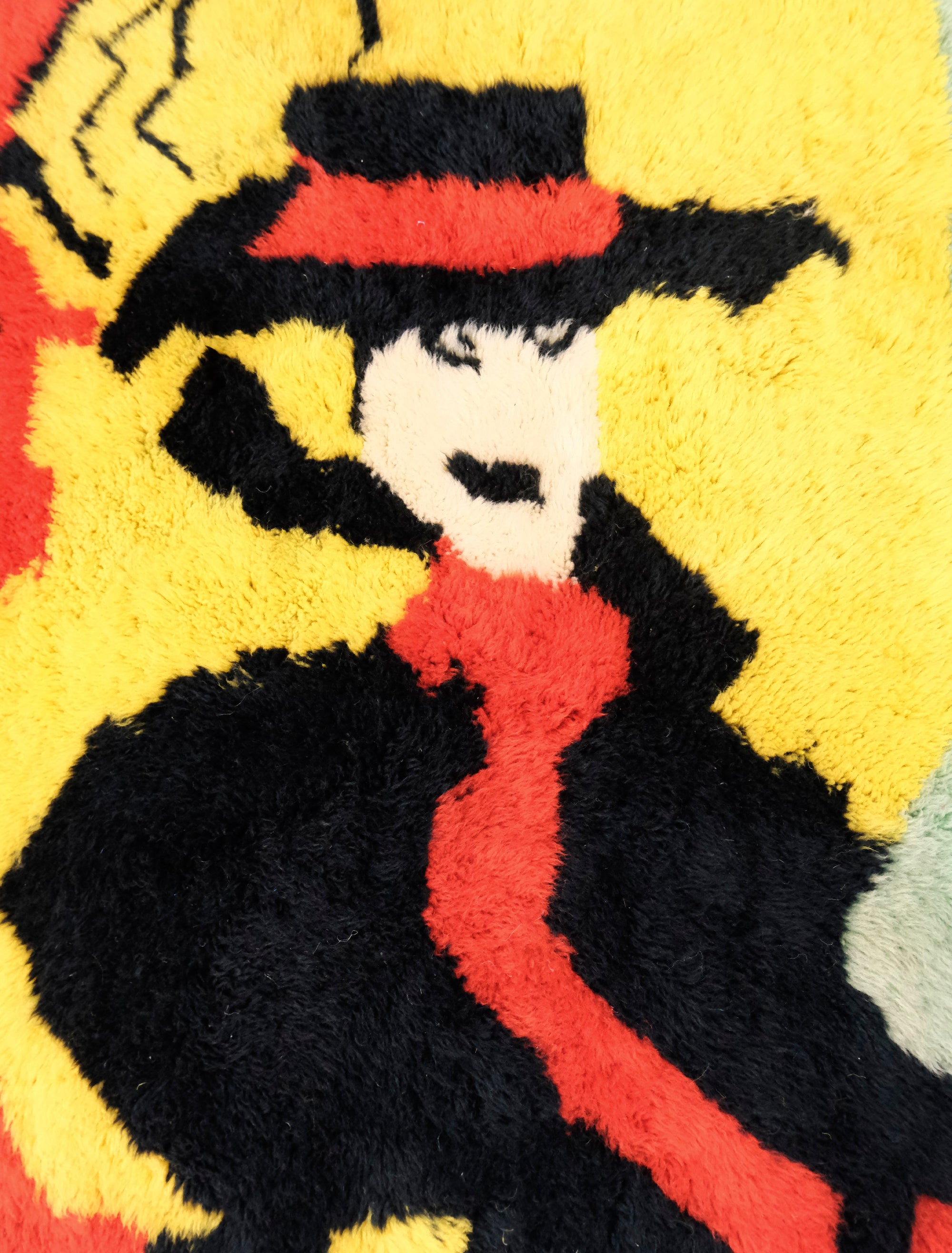 Elevate your space with our 'Vogue Revival Art Rug,' a vibrant homage to Irving Penn's iconic black and white Vogue cover. Infused with hues of red, yellow, green, and a touch of blue reminiscent of 80s web aesthetics, this rug captures both fashion history and artistic innovation. Channeling the energy of Penn's work, this multicolored masterpiece adds a dynamic touch to your decor, blending vintage charm with contemporary flair."